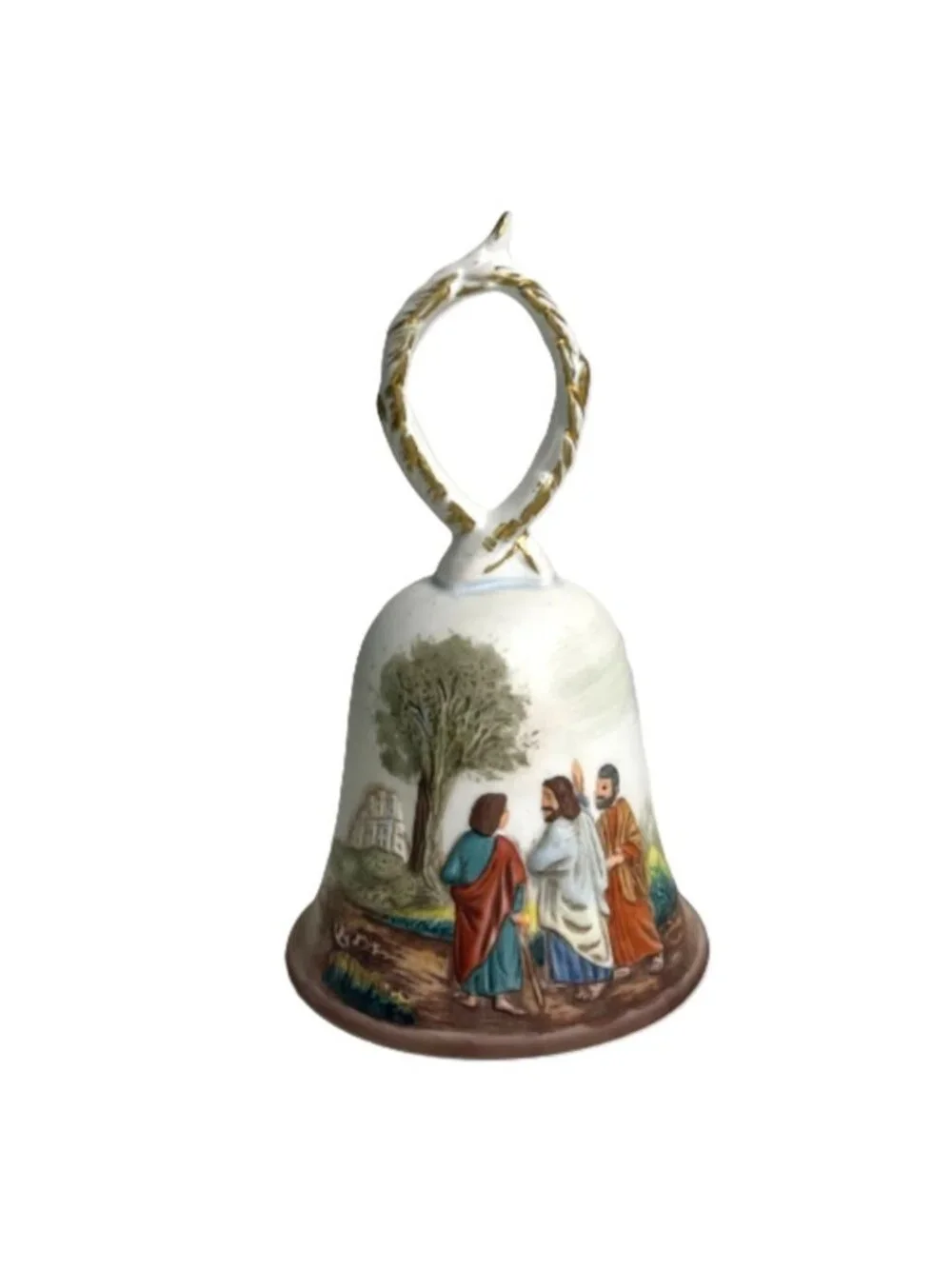 Vintage Roman Inc Jesus and Apostles Bisque Porcelain Hand Bell 1980 Embossed